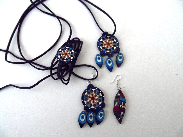 رومانتویی چوبی + دستبند و گوشواره 